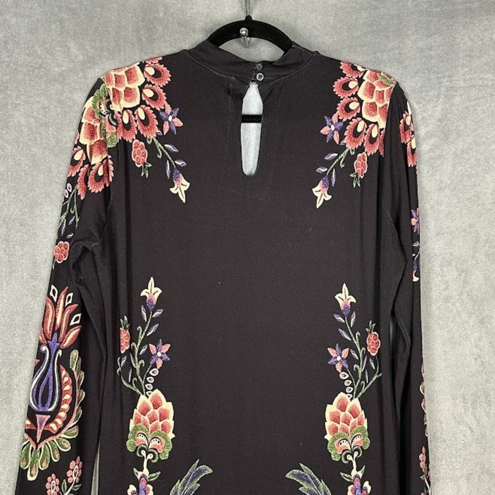 Farm Rio Anthropologie Dress Womens GG US Extra Large Black Floral Stretch Boho - Picture 5 of 14